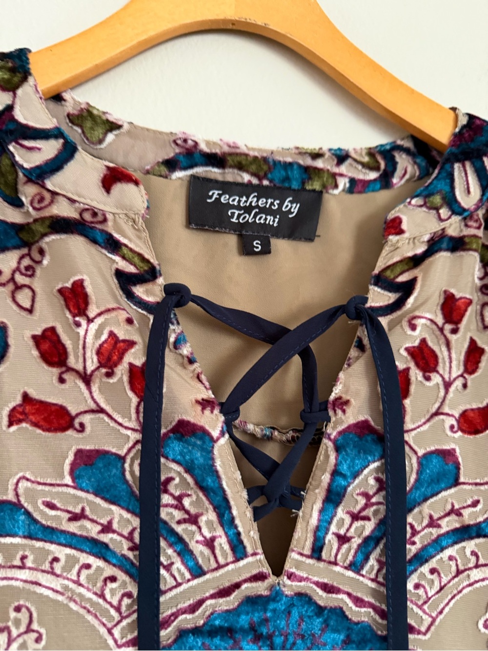 Feathers by Tolani Dress Womens Small S Velvet Burnout Tunic Paisley Lace Small - Picture 12 of 16